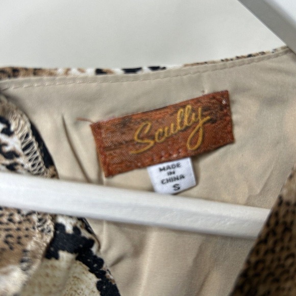 Scully Snakeskin Ruffle Open Back 3/4 Sleeved Tan Dress S - Picture 13 of 13